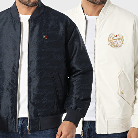 Tommy Hilfiger - Veste Bomber Zippée Réversible Padded 2011 Bleu Marine Beige Clair