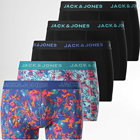 Jack And Jones - Pack of 5 Boxers Exotic Leaves Black Light Green Royal Blue