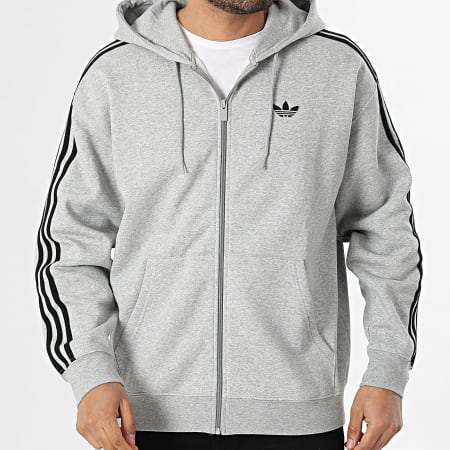 Adidas Originals - Sweat Capuche Zippé A Bandes Baggy JX1546 Gris Chiné
