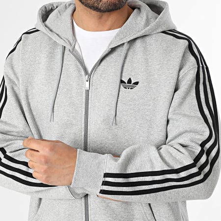 Adidas Originals - Sweat Capuche Zippé A Bandes Baggy JX1546 Gris Chiné