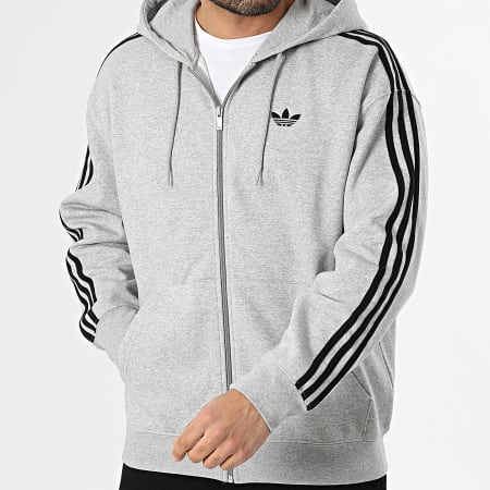 Adidas Originals - Sweat Capuche Zippé A Bandes Baggy JX1546 Gris Chiné