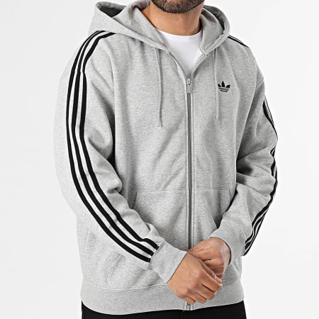 Adidas Originals - Sweat Capuche Zippé A Bandes Baggy JX1546 Gris Chiné
