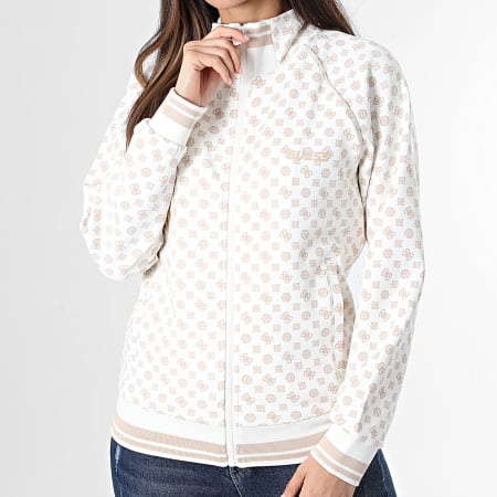 Guess - Sweat Zippé Femme V5YQ03-KB212 Blanc Beige