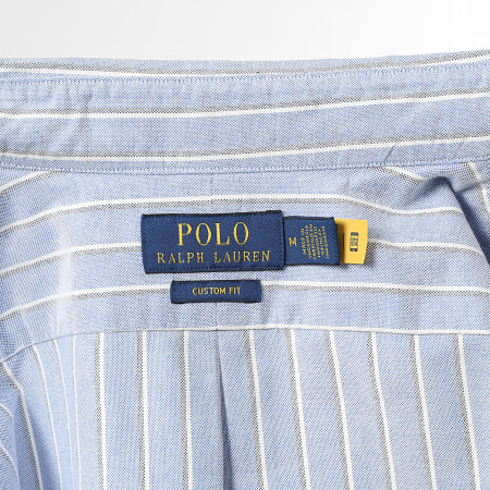 Polo Ralph Lauren - Chemise Manches Longues A Rayures Custom Fit Oxford Bleu Clair Beige