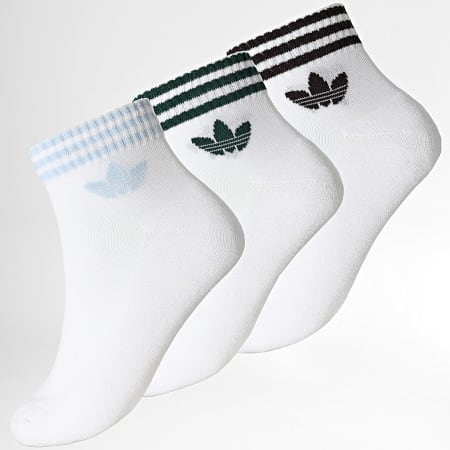 Adidas Originals - Lot De 3 Paires De Chaussettes 3 Stripes Ankle KH0460 Blanc Noir Vert Bouteille Bleu Clair
