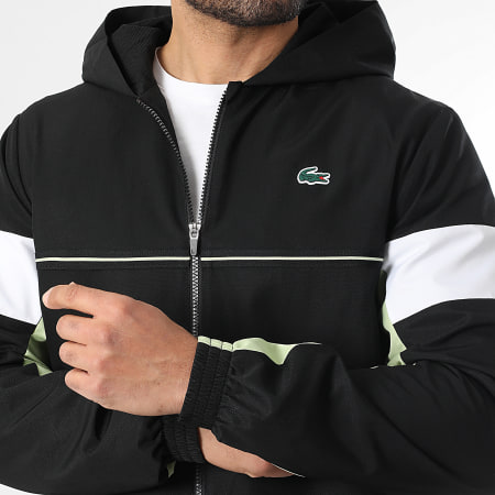 Lacoste - Veste Capuche Zippée Logo Crocodile Noir Vert Clair