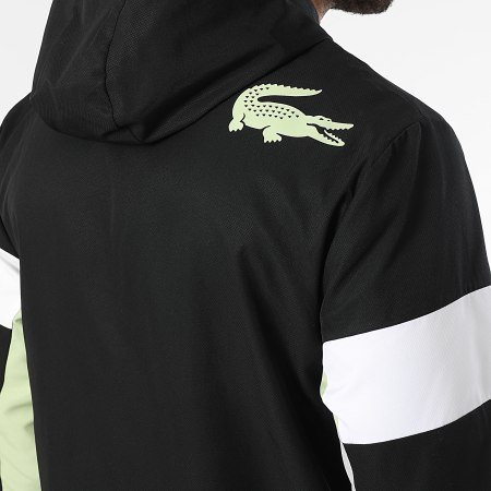 Lacoste - Veste Capuche Zippée Logo Crocodile Noir Vert Clair