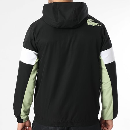 Lacoste - Veste Capuche Zippée Logo Crocodile Noir Vert Clair