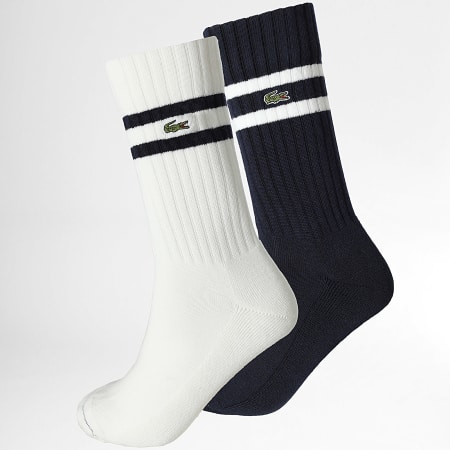 Lacoste - Lot De 2 Paires De Chaussettes Logo Brodé Crocodile Bleu Marine Blanc