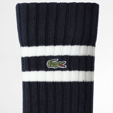 Lacoste - Lot De 2 Paires De Chaussettes Logo Brodé Crocodile Bleu Marine Blanc