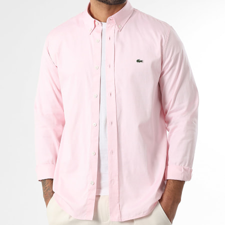 Lacoste - Chemise Manches Longues Regular Fit Logo Brodé Crocodile Rose