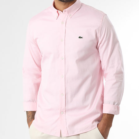 Lacoste - Chemise Manches Longues Regular Fit Logo Brodé Crocodile Rose