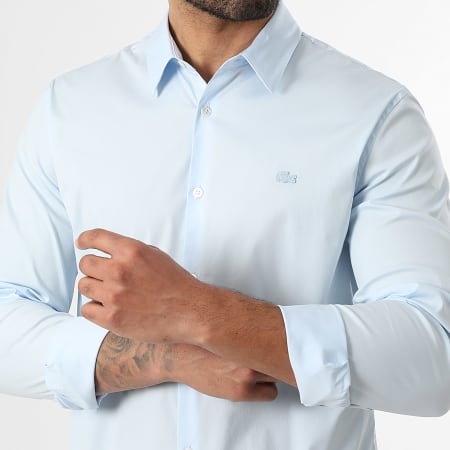 Lacoste - Camisa de Manga Larga Logo Bordado Cocodrilo Azul Claro