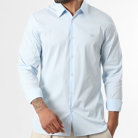 Lacoste - Camisa de Manga Larga Logo Bordado Cocodrilo Azul Claro