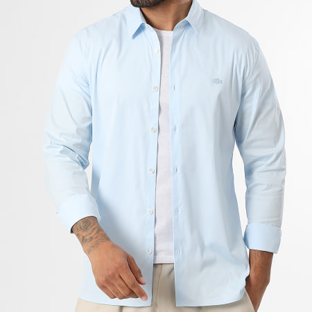 Lacoste - Camisa de Manga Larga Logo Bordado Cocodrilo Azul Claro