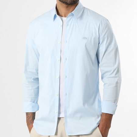 Lacoste - Camisa de Manga Larga Logo Bordado Cocodrilo Azul Claro