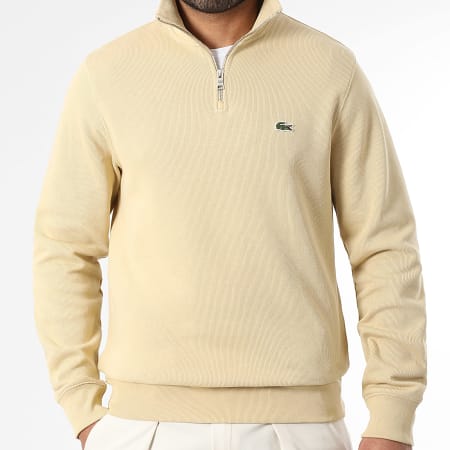 Lacoste - Sweat Col Zippé Classic Fit Logo Brodé Crocodile Beige