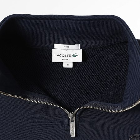 Lacoste - Sweat Col Zippé Loose Fit Logo Brodé Crocodile Ton Sur Ton Bleu Marine