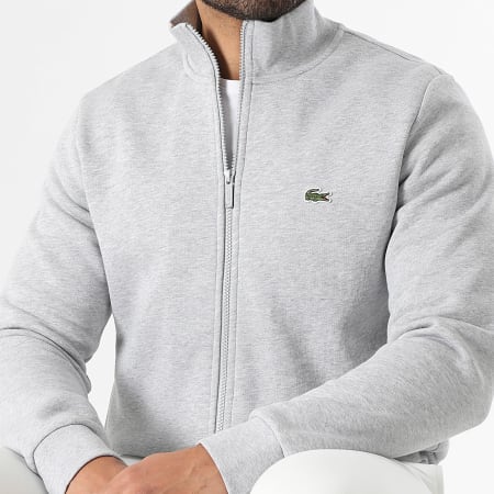 Lacoste - Veste Zippée Logo Brodé Crocodile Gris Chiné