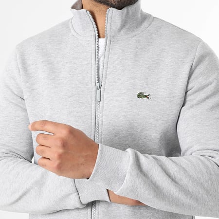 Lacoste - Veste Zippée Logo Brodé Crocodile Gris Chiné
