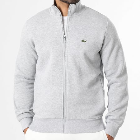 Lacoste - Veste Zippée Logo Brodé Crocodile Gris Chiné