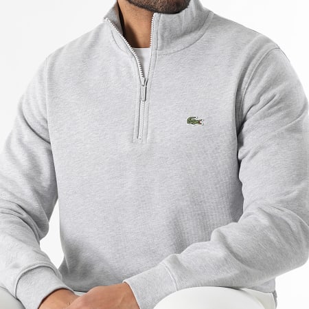 Lacoste - Sweat Col Montant Zippé Classic Fit Logo Brodé Crocodile Gris Chiné