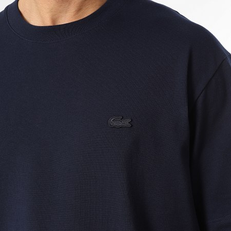 Lacoste - Tee Shirt Oversize Logo Brodé Crocodile Ton Sur Ton Bleu Marine