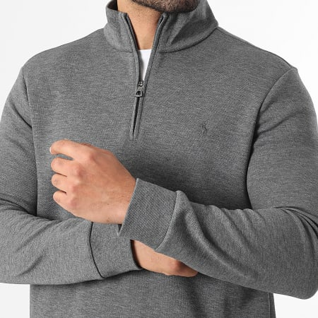 Polo Ralph Lauren - Sweat Col Zippé Original Player Ton Sur Ton Gris Anthracite Chiné