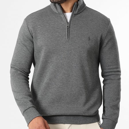 Polo Ralph Lauren - Sweat Col Zippé Original Player Ton Sur Ton Gris Anthracite Chiné