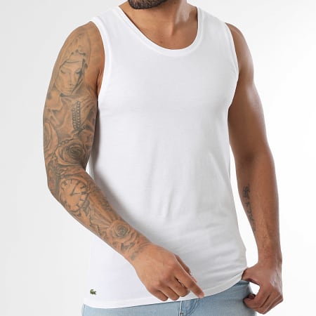 Lacoste - Lot De 3 Débardeurs Logo Brodé Crocodile Blanc