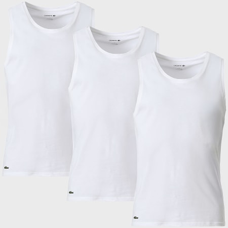 Lacoste - Lot De 3 Débardeurs Logo Brodé Crocodile Blanc