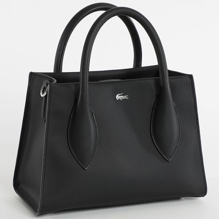 Lacoste - Sac A Main Simili Cuir Femme Logo Crocodile Metal Noir