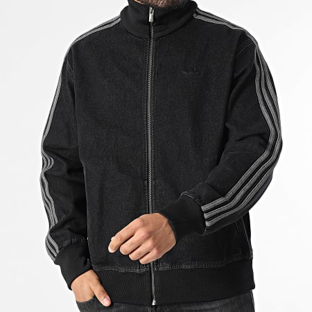 Adidas Originals - Veste Jean Zippée A Bandes Denim Firebird KD1516 Noir