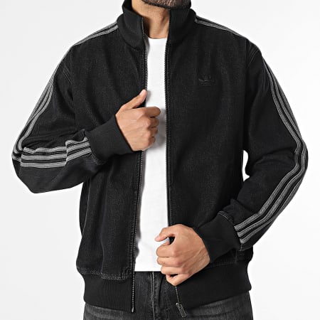 Adidas Originals - Veste Jean Zippée A Bandes Denim Firebird KD1516 Noir