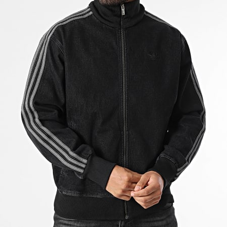 Adidas Originals - Veste Jean Zippée A Bandes Denim Firebird KD1516 Noir