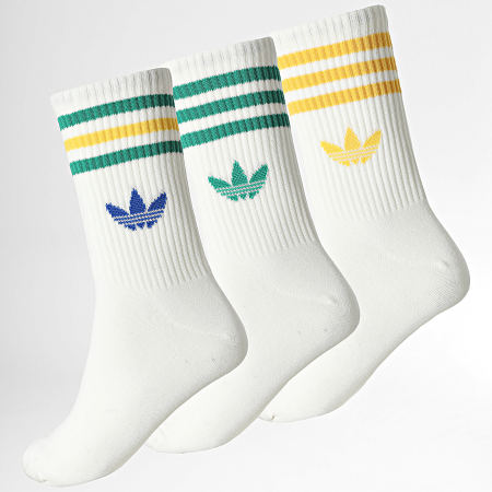 Adidas Originals - Lot De 3 Paires De Chaussettes 3 Stripes Crew KD8250 Blanc Vert Jaune