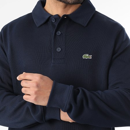 Lacoste - Pull Col Boutonné Logo Brodé Crocodile Bleu Marine