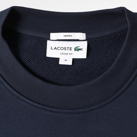 Lacoste - Sweat Crewneck Loose Fit Logo Brodé Crocodile Ton Sur Ton Bleu Marine