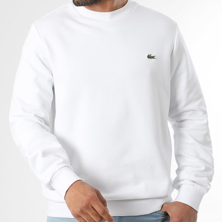 Lacoste - Sweat Crewneck Classic Fit Logo Brodé Crocodile Blanc
