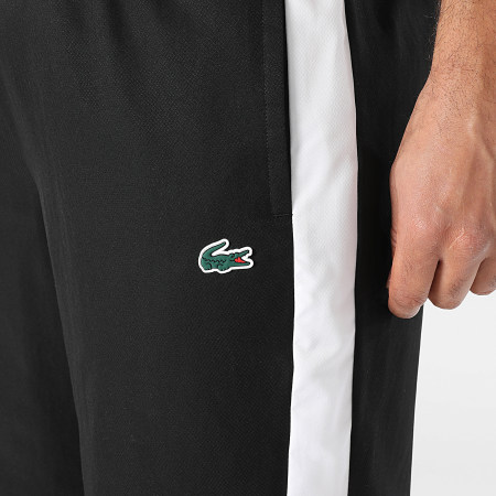 Lacoste - Short Jogging A Bandes Regular Fit Logo Crocodile Noir Blanc