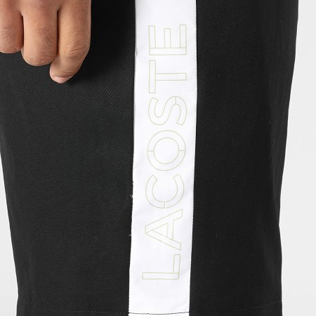 Lacoste - Short Jogging A Bandes Regular Fit Logo Crocodile Noir Blanc
