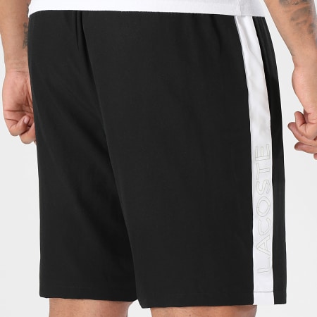 Lacoste - Short Jogging A Bandes Regular Fit Logo Crocodile Noir Blanc