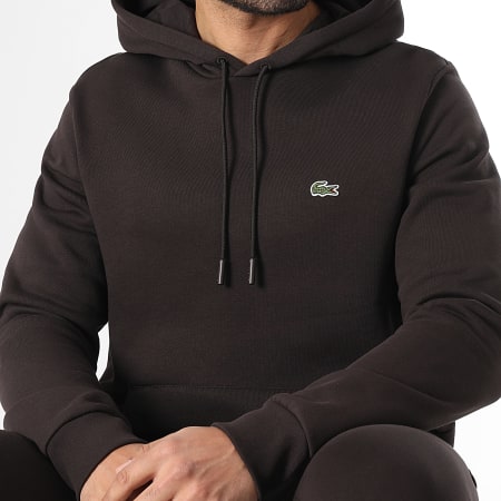 Lacoste - Sweat Capuche Logo Brodé Crocodile Classic Fit Marron Foncé