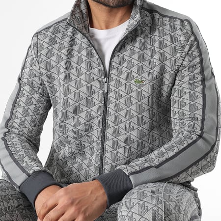 Lacoste - Chaqueta con Cremallera Logo Bordado Cocodrilo Corte Regular Gris Jaspeado