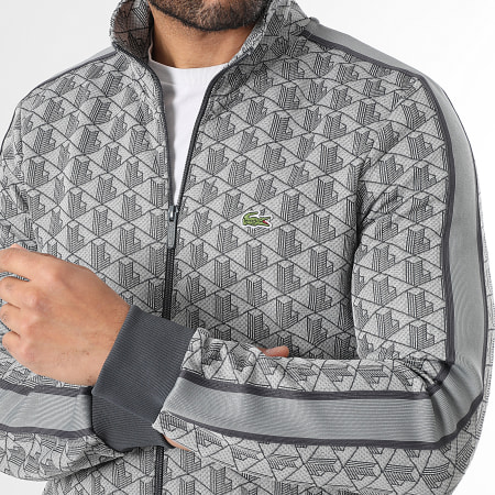 Lacoste - Chaqueta con Cremallera Logo Bordado Cocodrilo Corte Regular Gris Jaspeado