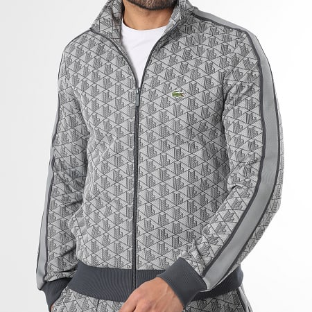 Lacoste - Chaqueta con Cremallera Logo Bordado Cocodrilo Corte Regular Gris Jaspeado