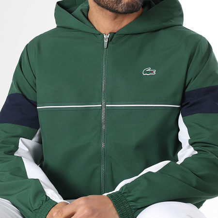 Lacoste - Chaqueta Con Capucha con Cremallera Logo Cocodrilo Verde Blanco