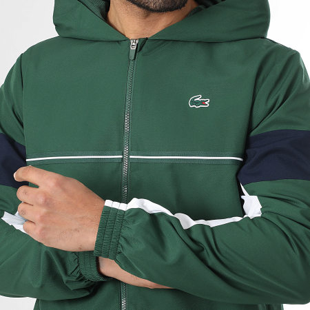 Lacoste - Chaqueta Con Capucha con Cremallera Logo Cocodrilo Verde Blanco