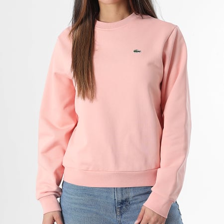 Lacoste - Sweat Crewneck Relaxed Fit Femme Logo Brodé Crocodile Saumon