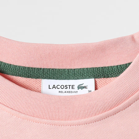Lacoste - Sweat Crewneck Relaxed Fit Femme Logo Brodé Crocodile Saumon